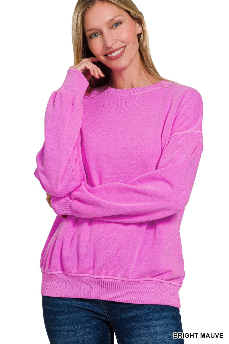 Zenana Soft Fleece Pigment Dye Round-neck Sweatshirts
