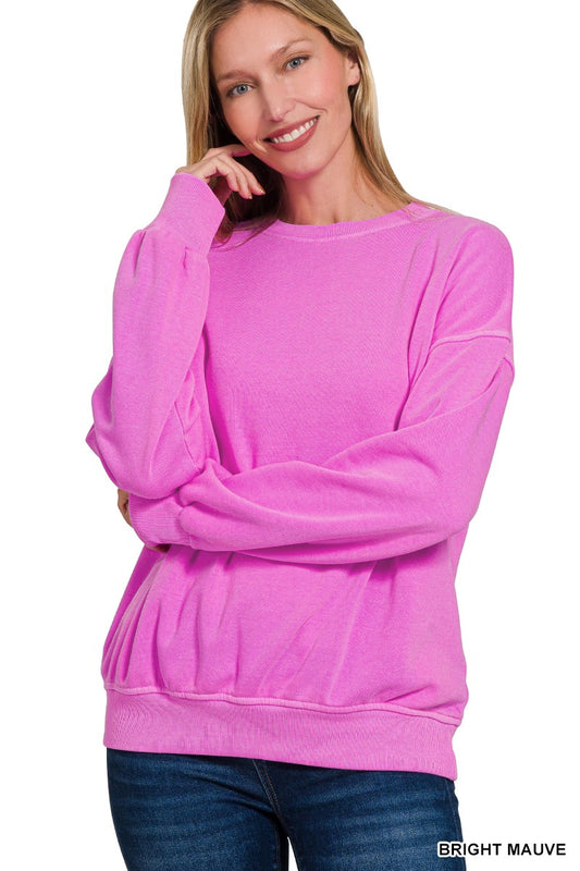Zenana Soft Fleece Pigment Dye Round-neck Sweatshirts