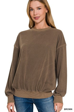 Zenana Soft Fleece Pigment Dye Round-neck Sweatshirts