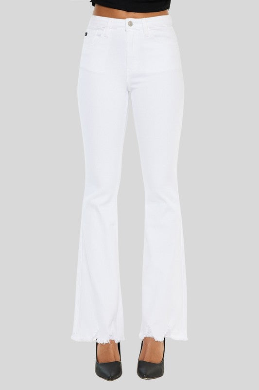 Kancan White High Rise Raw Hem Bootcut Jeans
