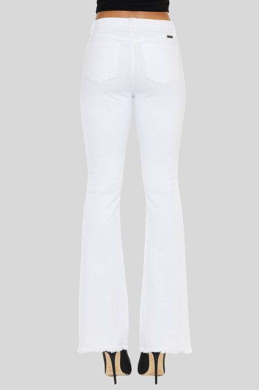 Kancan White High Rise Raw Hem Bootcut Jeans