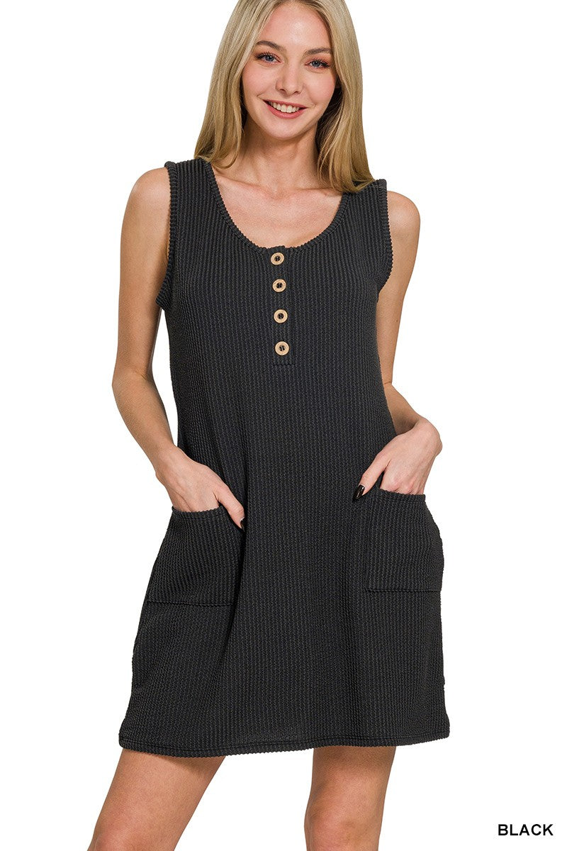 Corded Rib Sleeveless Tank Mini Dress W/pockets