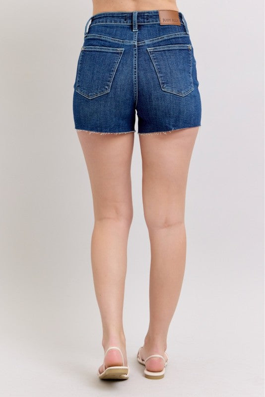 Judy Blue Criss Cross High Waist Raw Hem Shorts