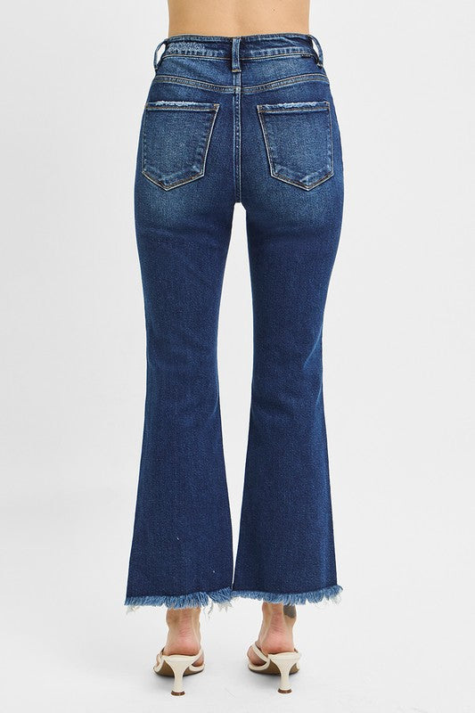 Risen High Rise Crop Bootcut Fray Hem Jeans