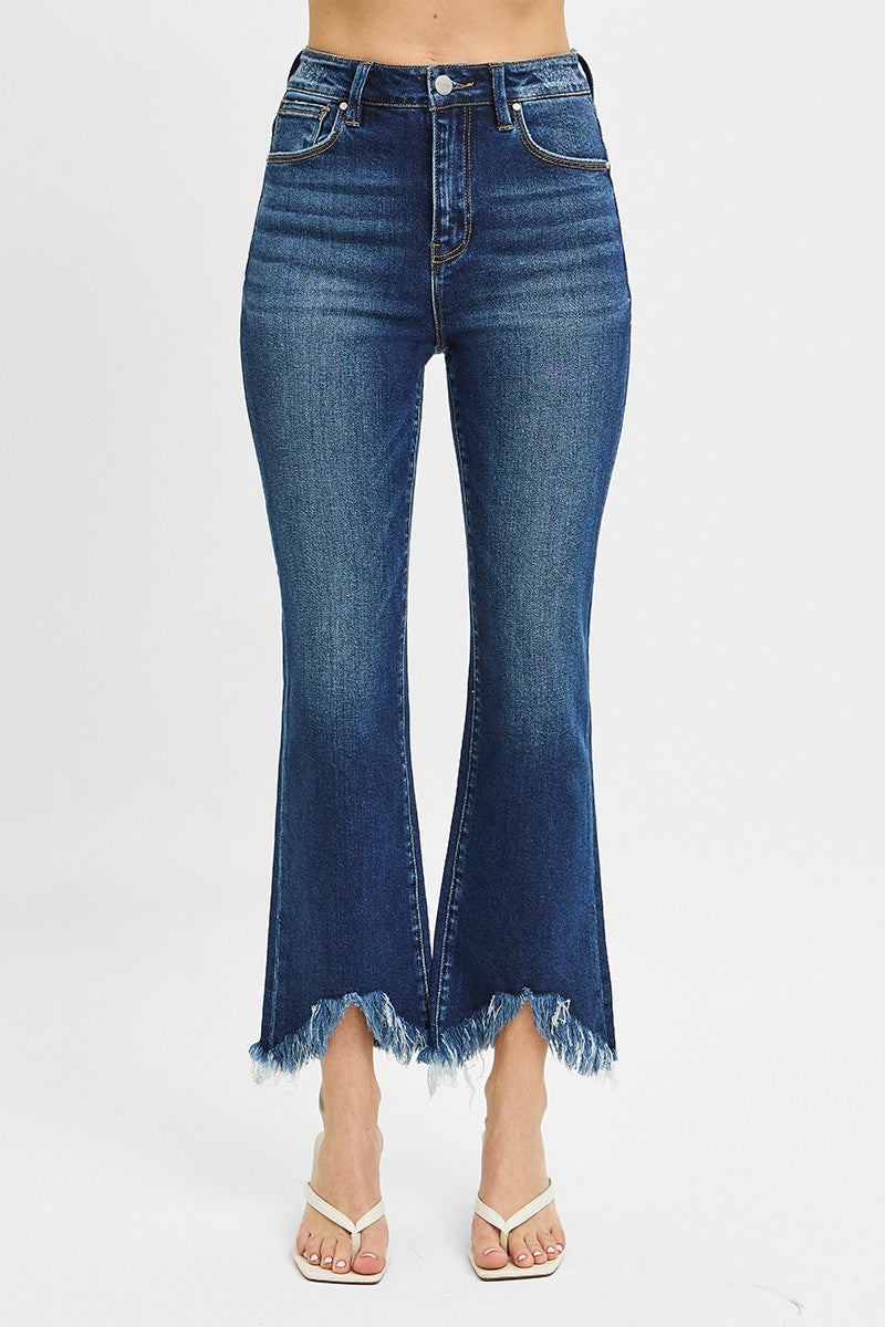Risen High Rise Crop Bootcut Fray Hem Jeans