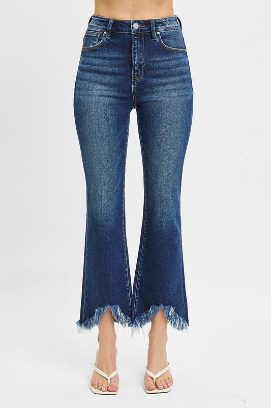 Risen High Rise Crop Bootcut Fray Hem Jeans