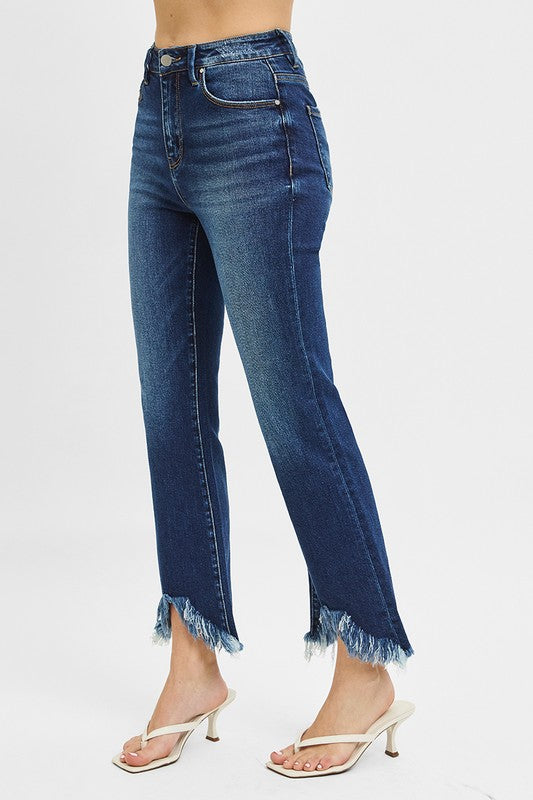 Risen High Rise Crop Bootcut Fray Hem Jeans