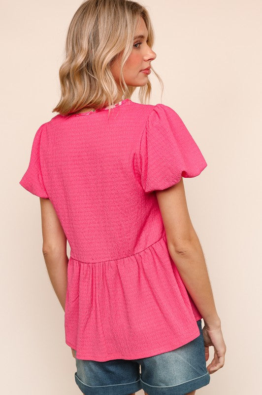 Pink Ribbon Bow Babydoll Knit Top