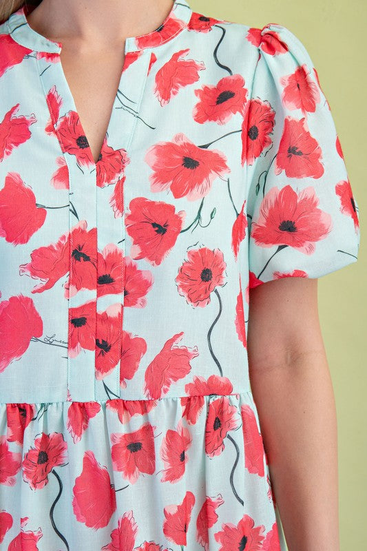 Floral Print Tiered Mini Dress