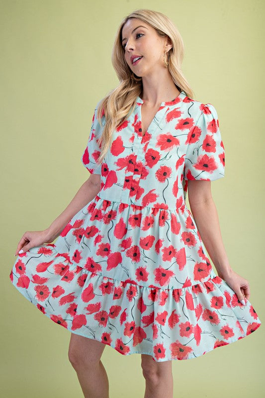 Floral Print Tiered Mini Dress