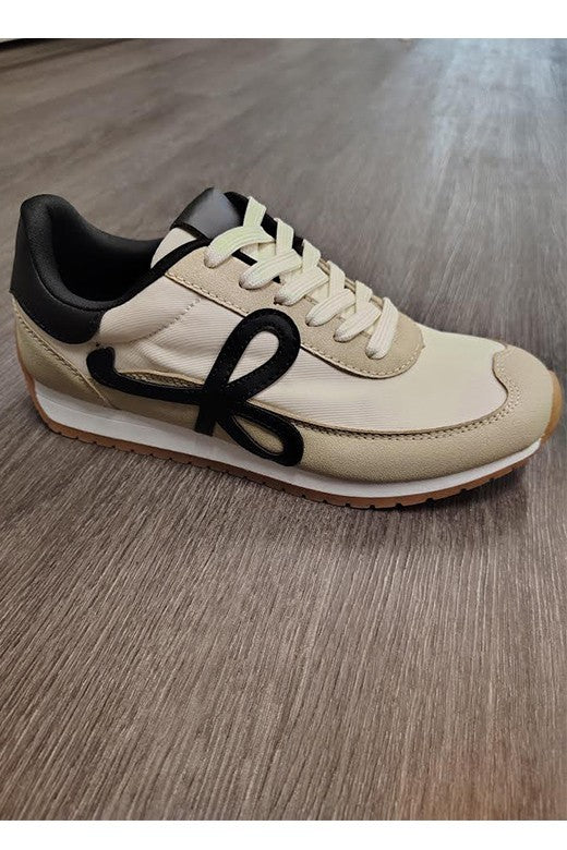 Veronica Taupe & Black Sneaker With Bow Detail