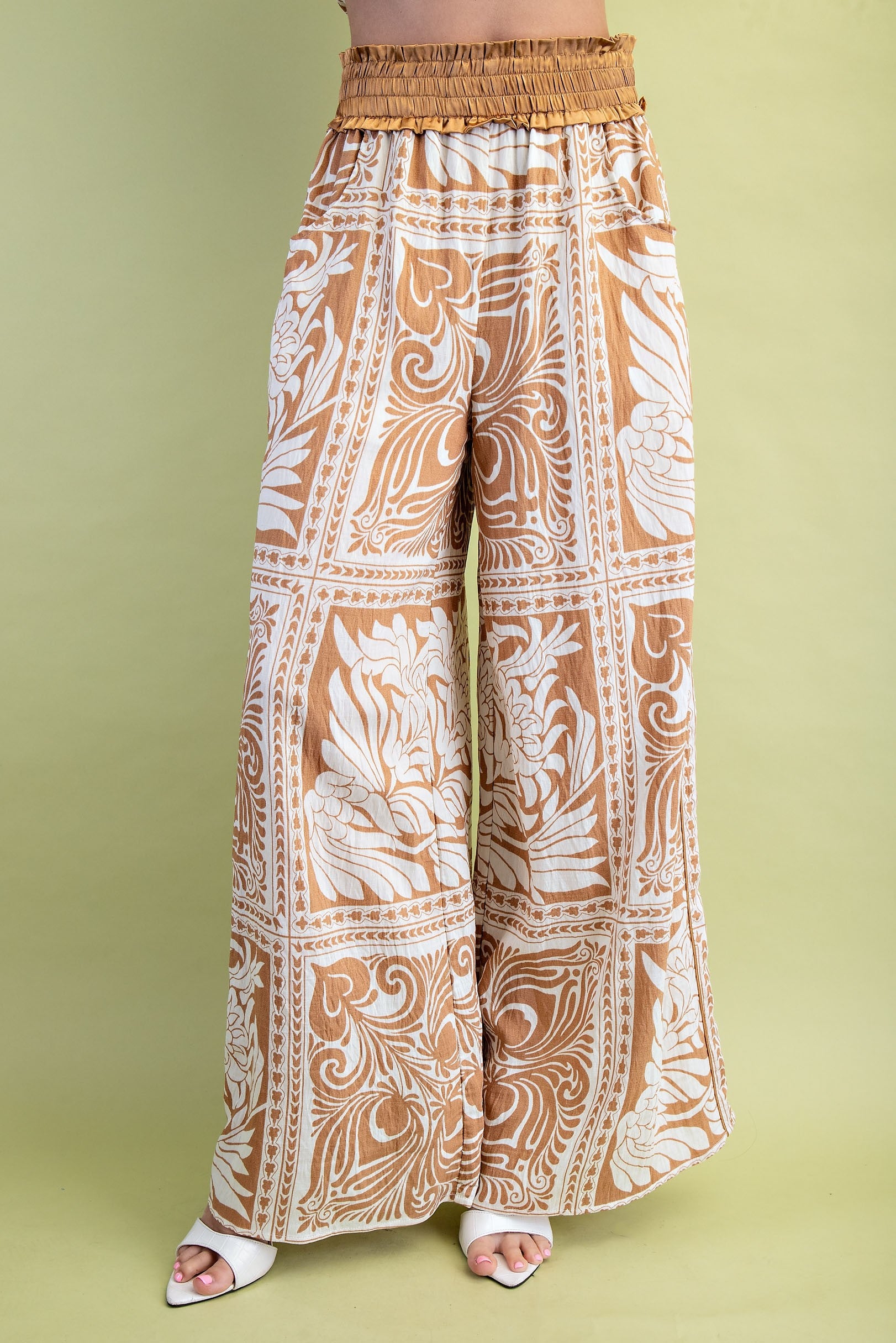 Latte Marbled Bandana Print Wide Leg Pants