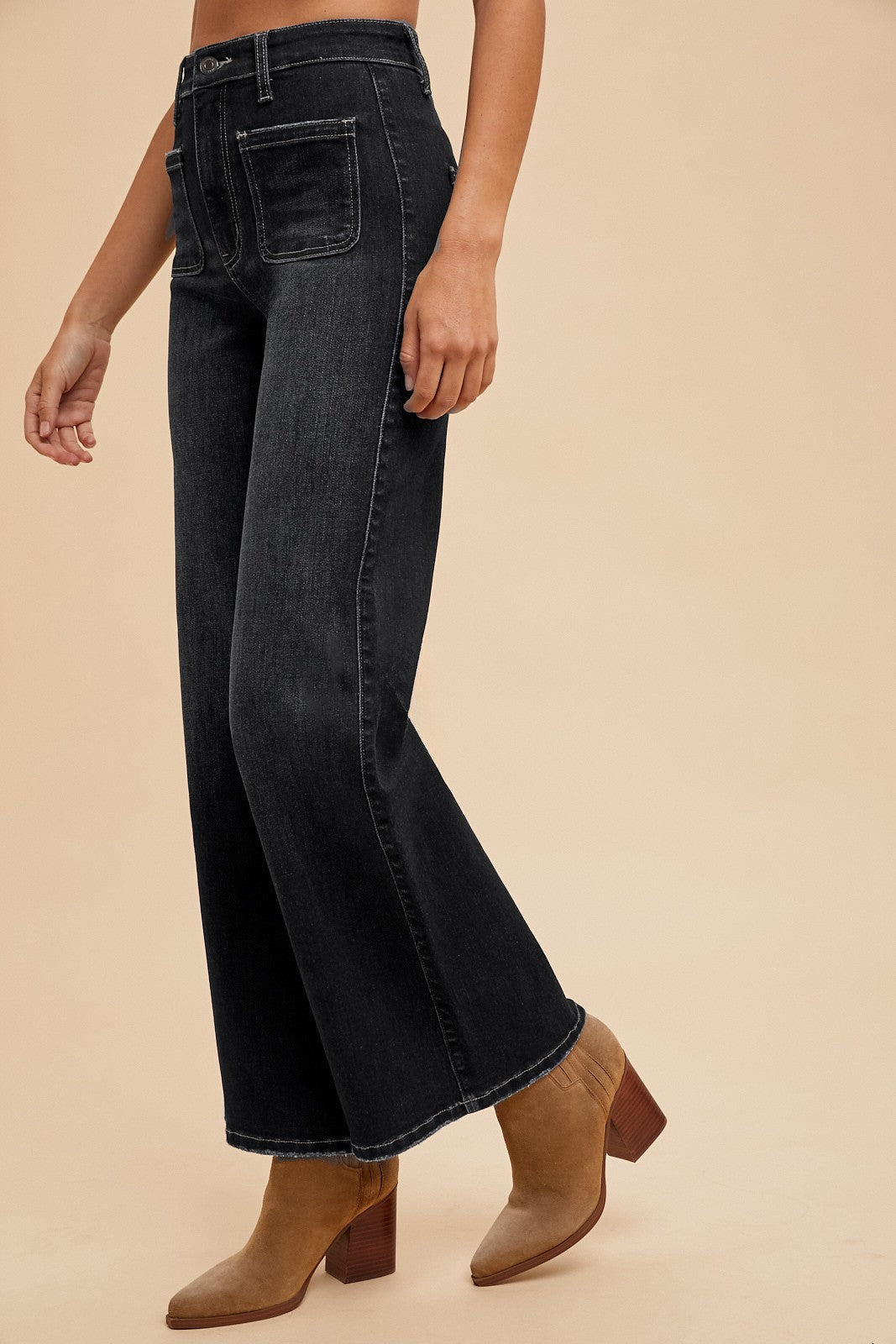 Black Denim Stretch High Rise Flare Jean