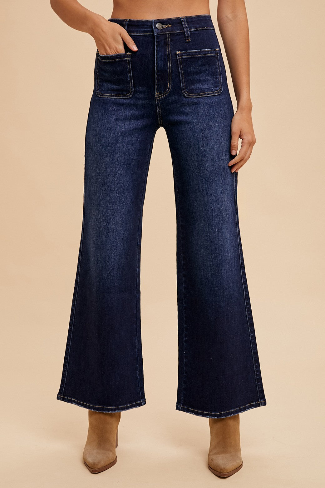 Dark Denim Stretch High Rise Flare Jean