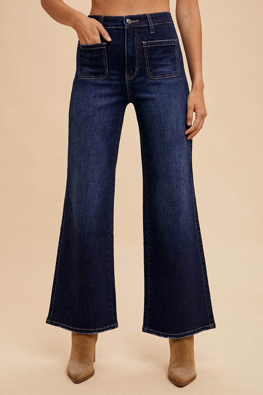 Dark Denim Stretch High Rise Flare Jean