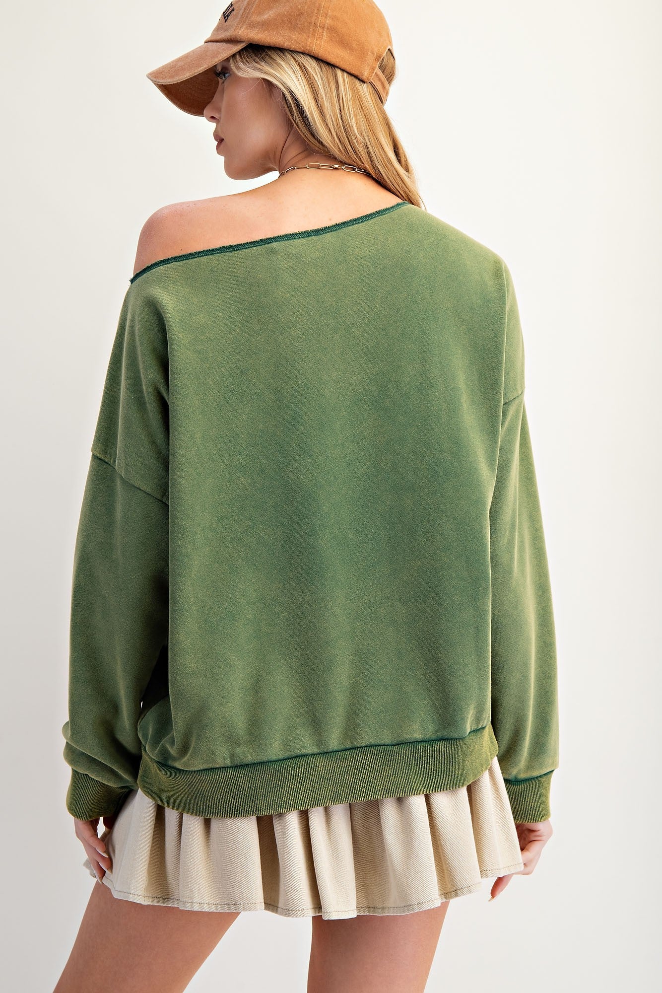 Juniper Green Oversized Boot Print Washed Terry Pullover