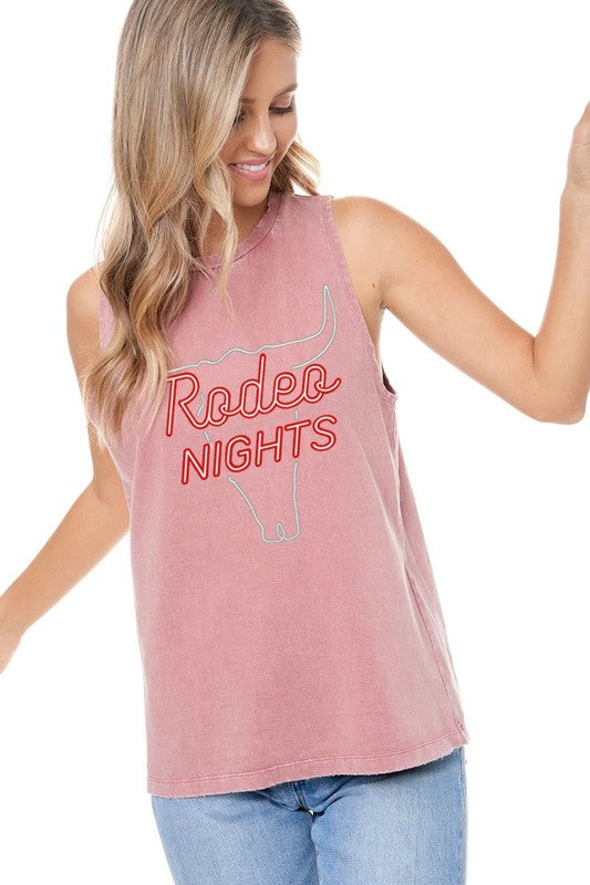 Rodeo Nights Neon Sign Western Graphic Tank Top