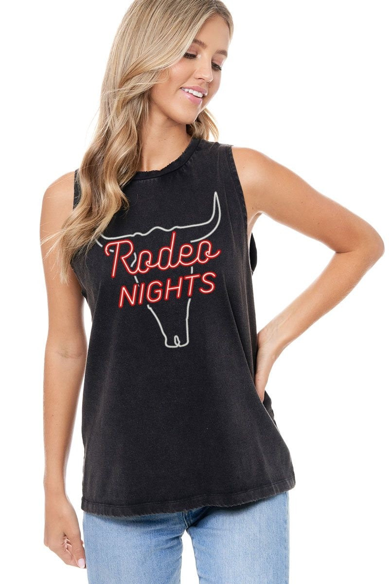 Rodeo Nights Neon Sign Western Graphic Tank Top