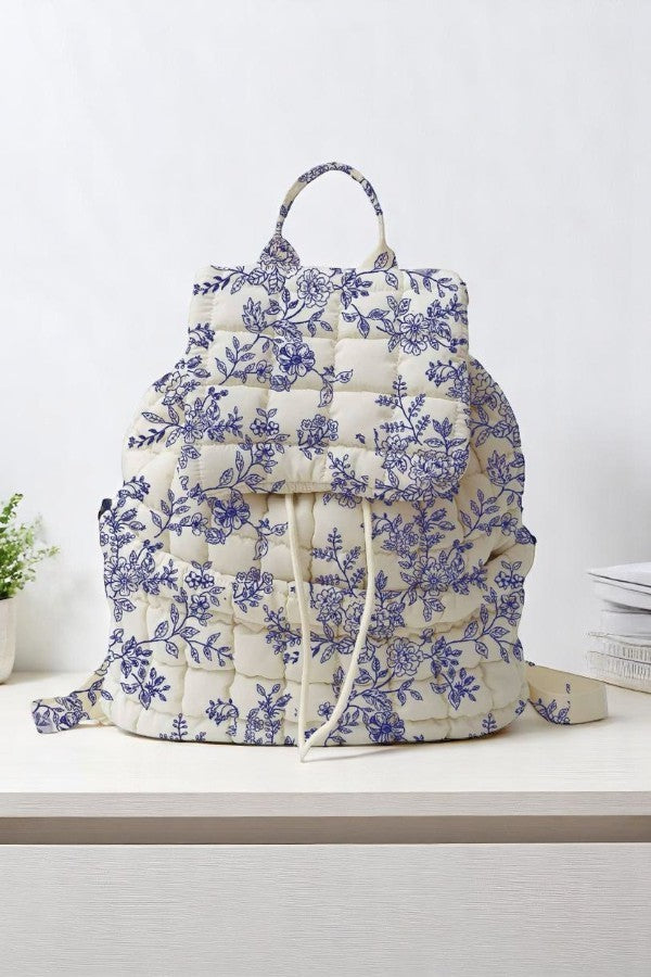 Sylvia Cream & Blue Floral Backpack