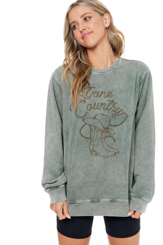Olive Gone Country Western Graphic Sweatshirt