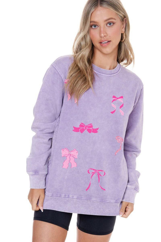Lavender Glitter Bow Ribbons All-over Graphic Sweatshirt