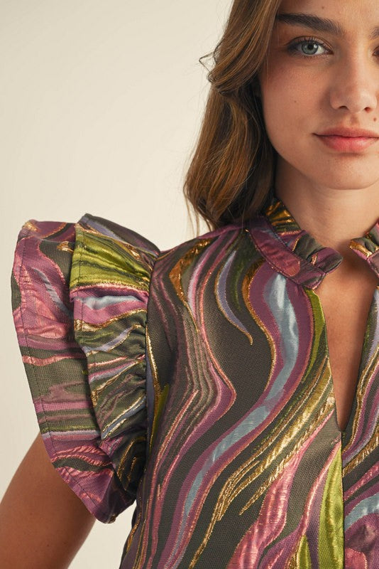 Green/Purple Mix Abstract Jacquard Dress