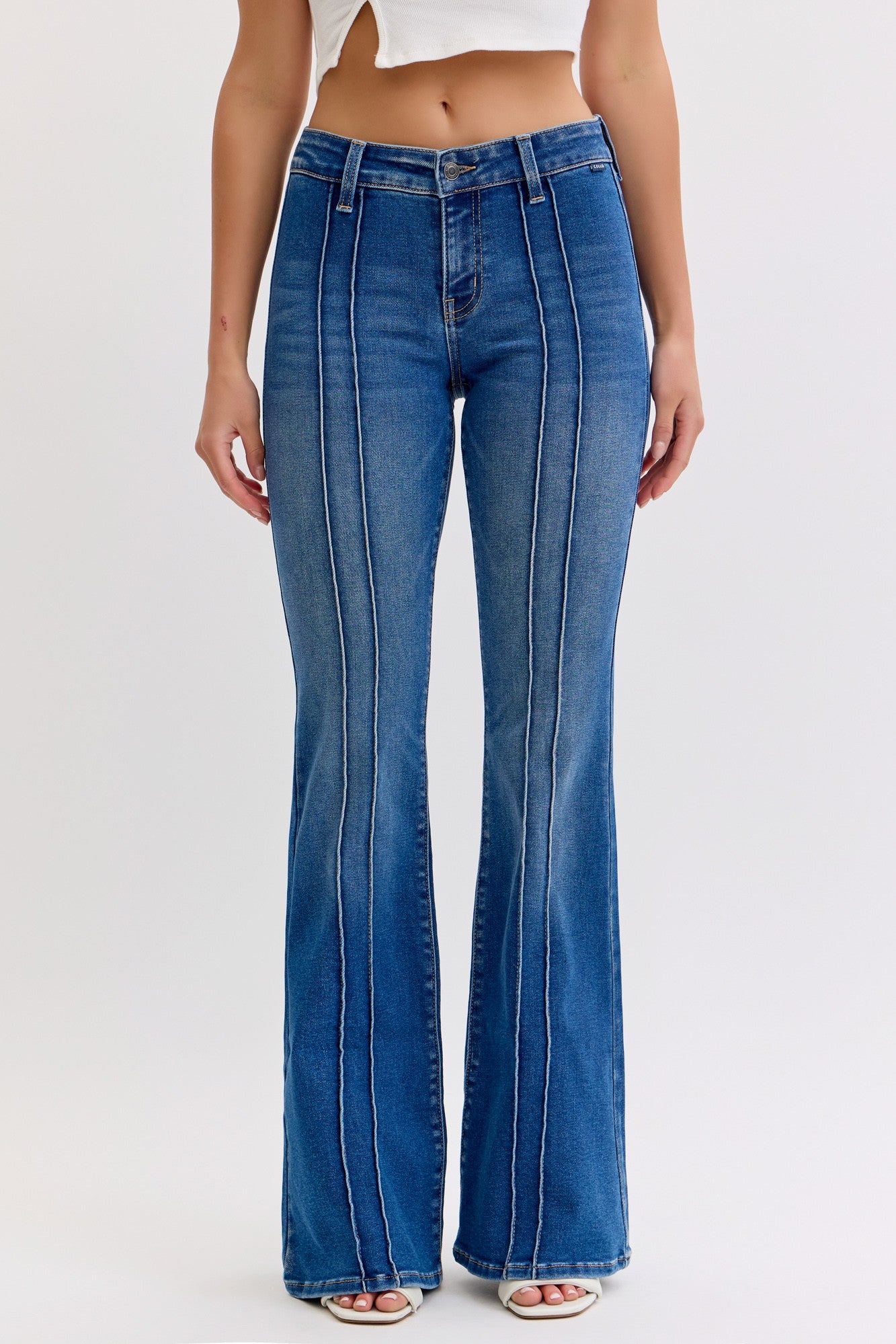 Cello Mid Rise Flare Pant With Pintuck Seam