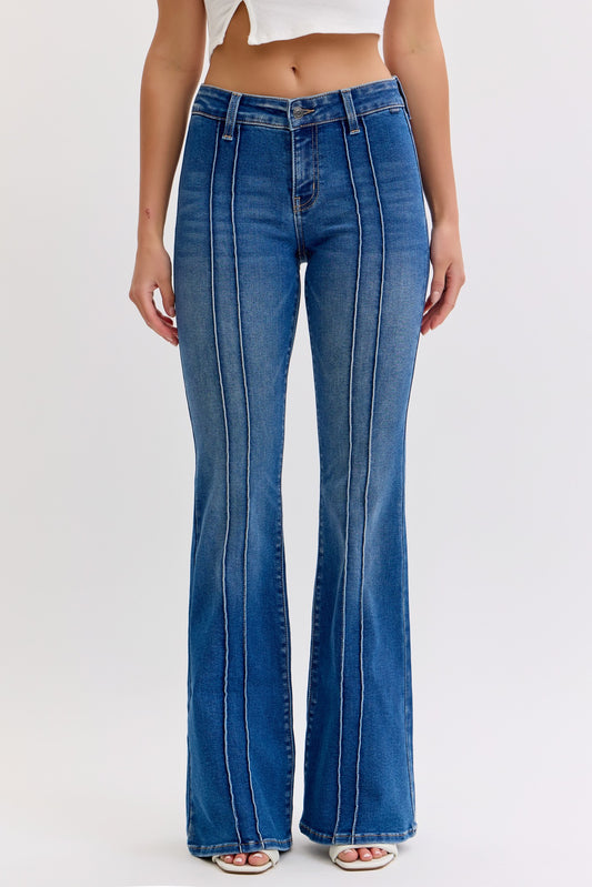 Cello Mid Rise Flare Pant With Pintuck Seam