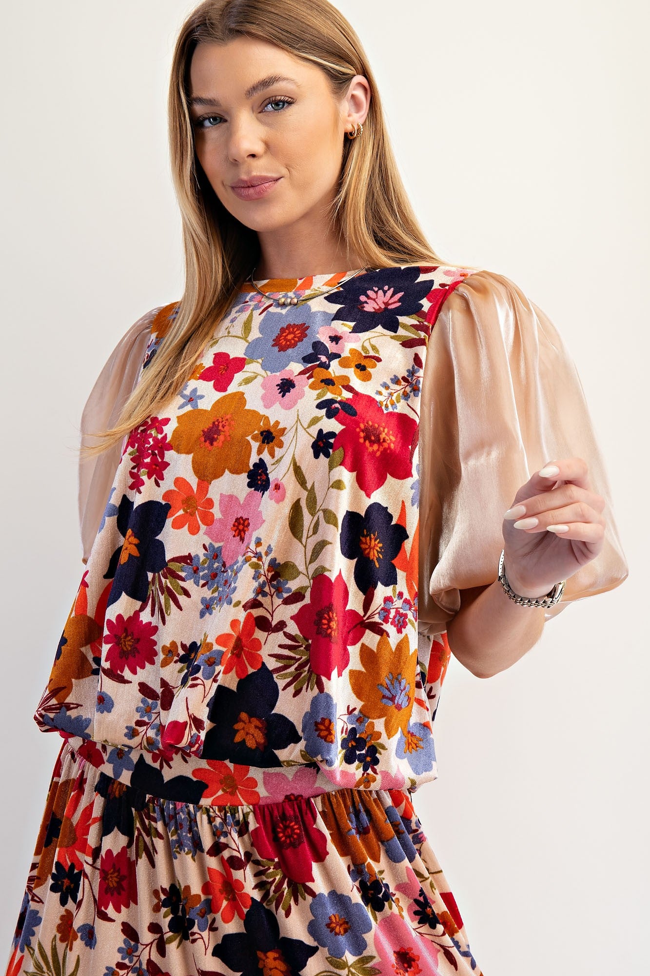 Bold Floral Printed Velvet Top