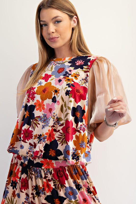 Bold Floral Printed Velvet Top