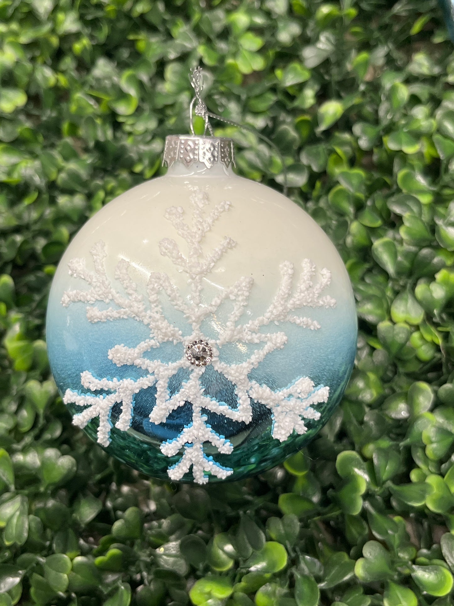Blue & White Ombré Ball Ornament With Snowflakes
