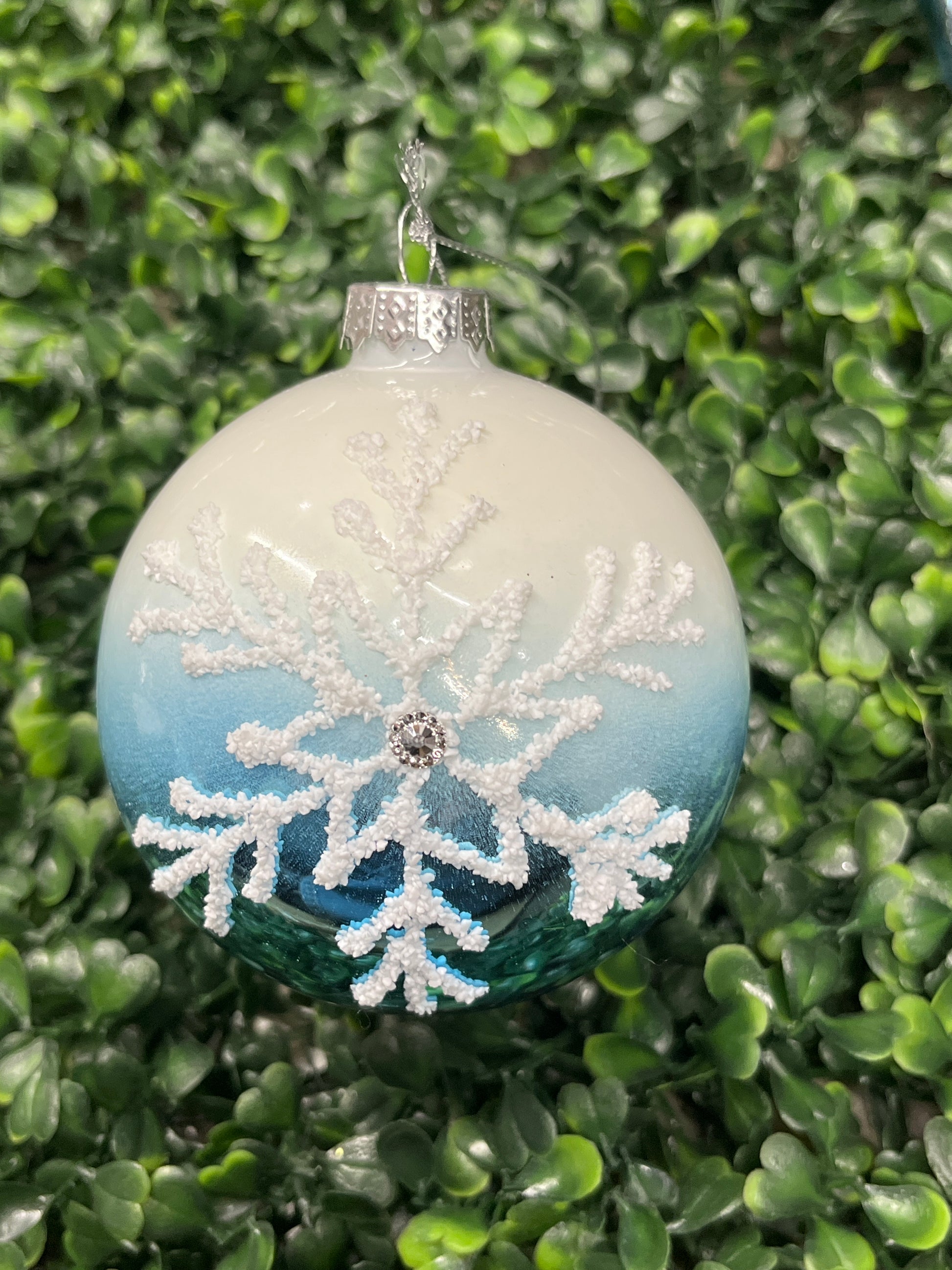 Blue & White Ombré Ball Ornament With Snowflakes