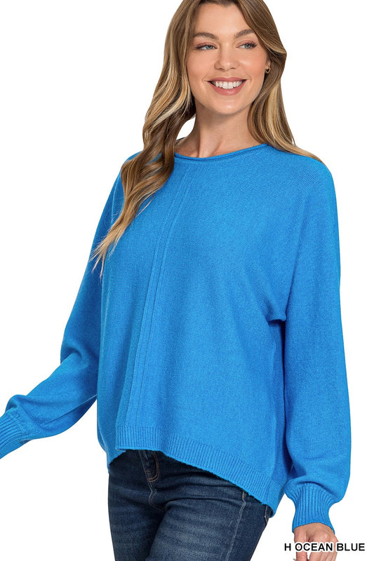 Viscose Front Seam Round-Neck Sweater