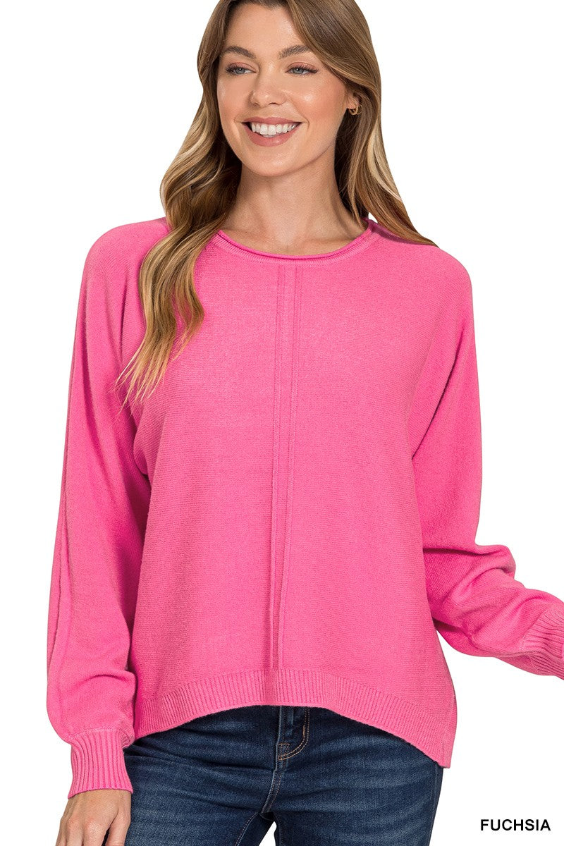 Viscose Front Seam Round-Neck Sweater