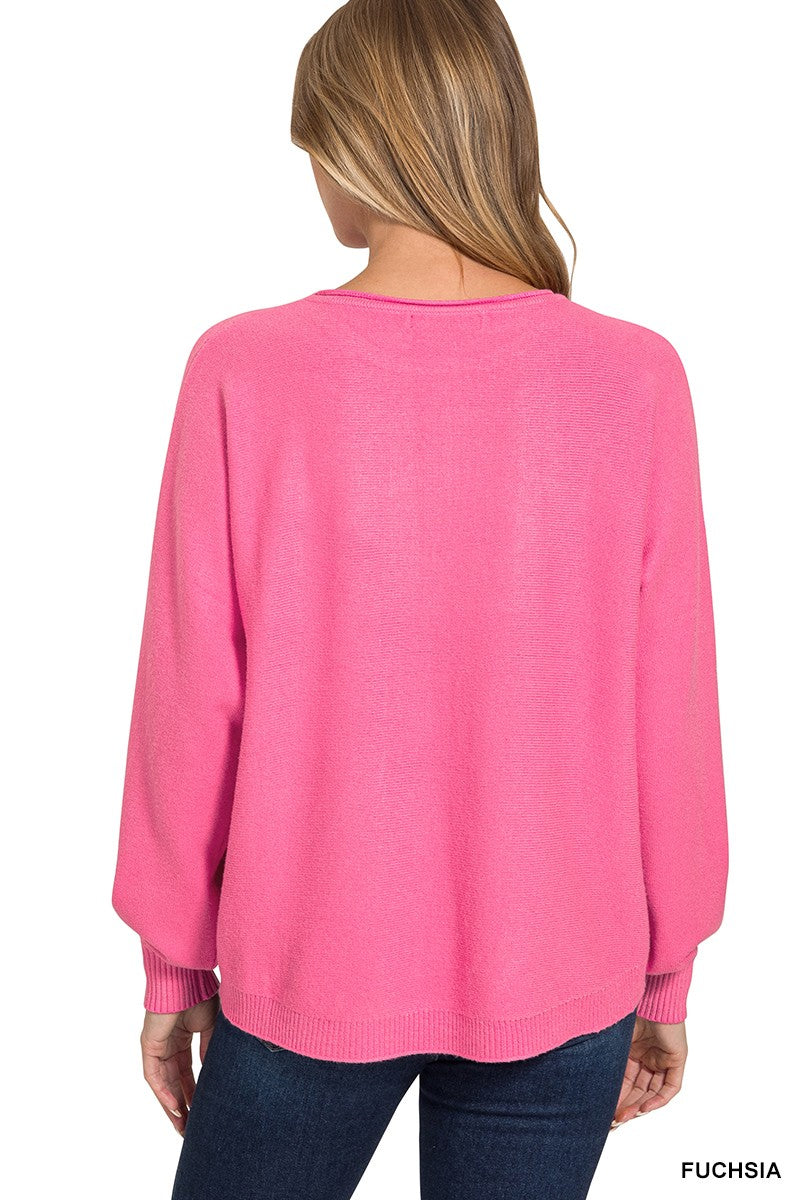 Viscose Front Seam Round-Neck Sweater