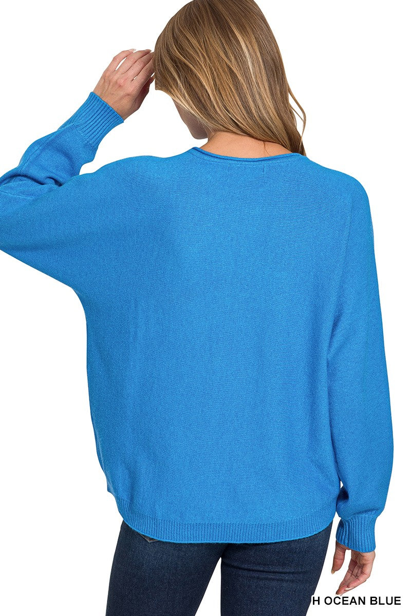 Viscose Front Seam Round-Neck Sweater
