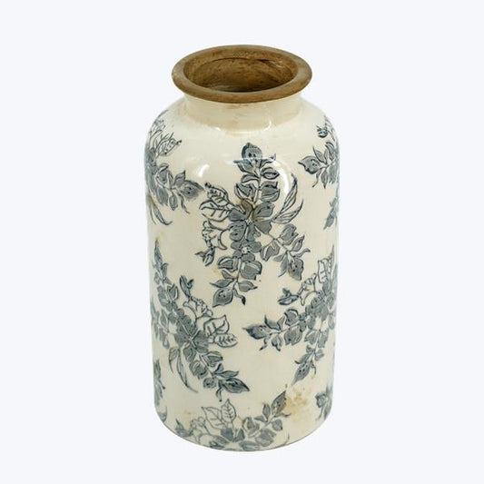 Ceramic Black and Cream Vintage Style Vine Print Vase Decor