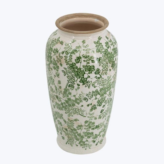 Vintage Green Ivy Print Ceramic Large Vase