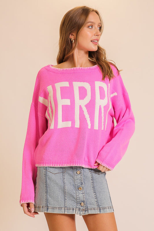Pink Merry Festive And Chic Holiday Sweater