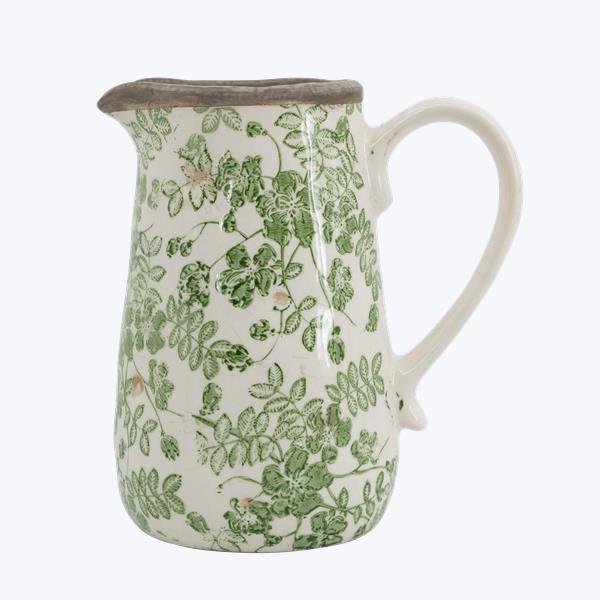 Vintage Green Ivy Print Ceramic Large Pitcher