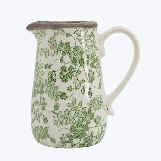 Vintage Green Ivy Print Ceramic Large Pitcher