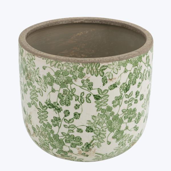 Ceramic Vintage Style Green Ivy Print Pot