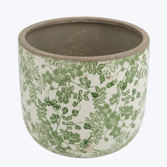 Ceramic Vintage Style Green Ivy Print Pot