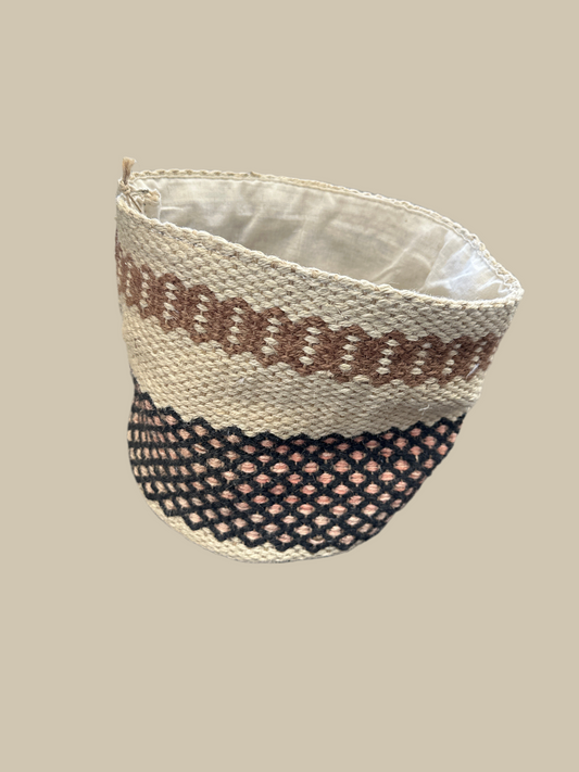 Large Cream Pink Woven Jute Basket Organizer