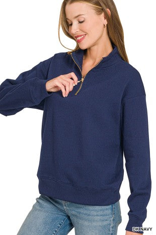 Zenana Fleece Half Zip Sweatshirt