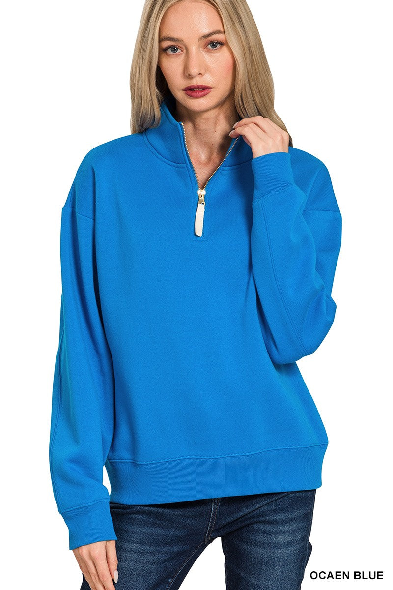Ocean Blue Fleece Half Zip Sweatshirt