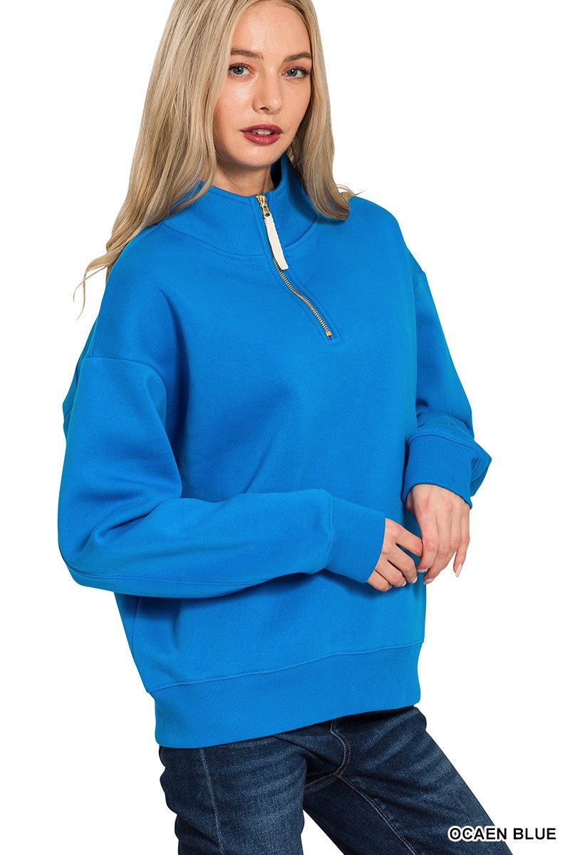 Zenana Fleece Half Zip Sweatshirt