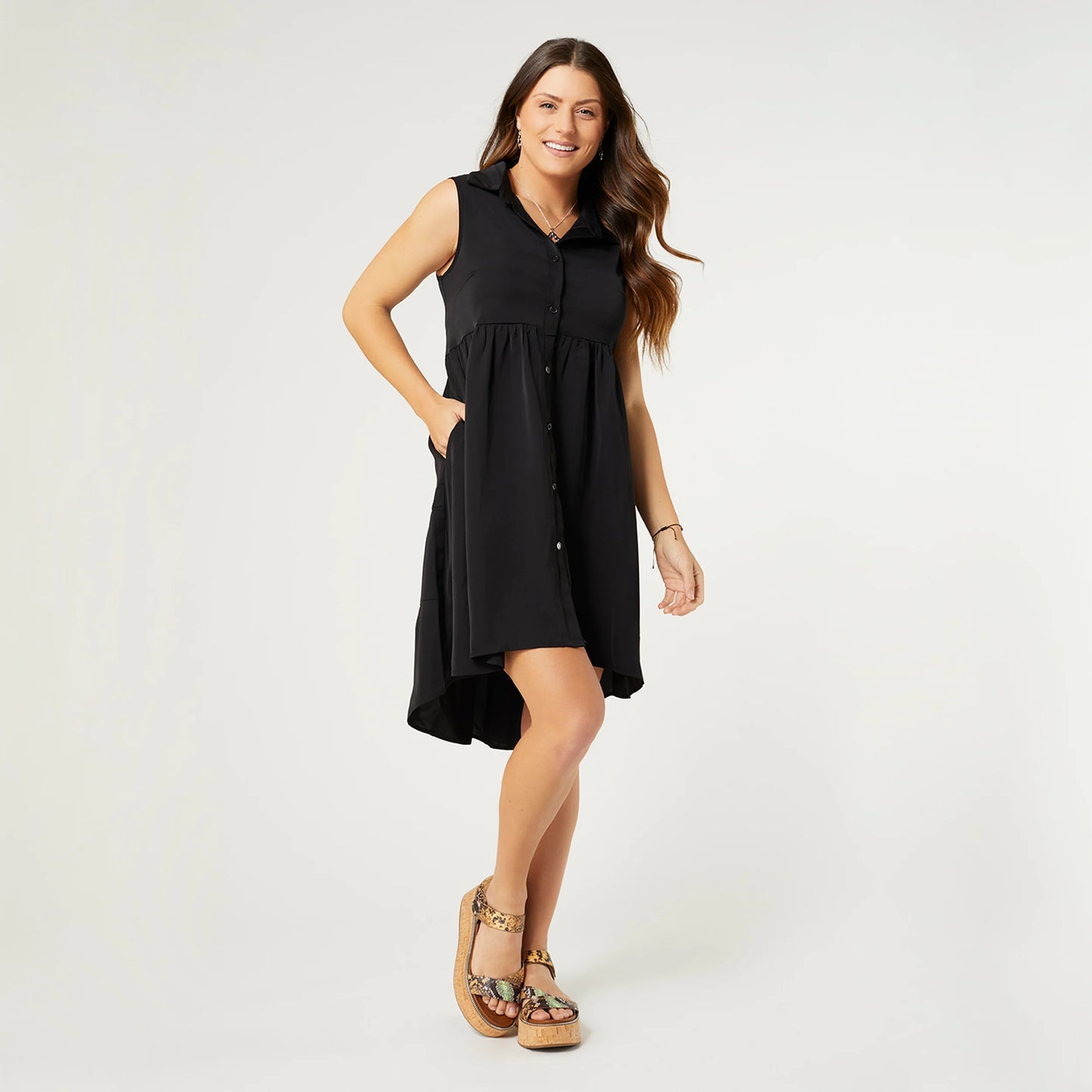 Black Georgina Sleeveless Dress with Collar