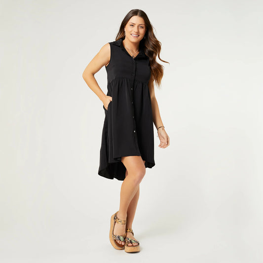 Black Georgina Sleeveless Dress with Collar