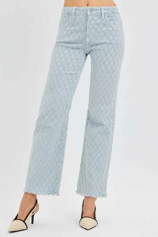 Tummy Control High Rise Ankle Straight Textured Jeans